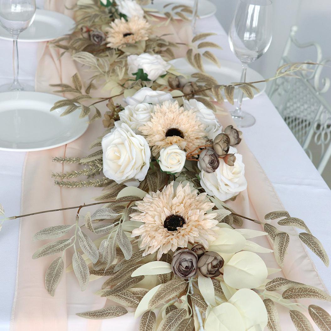 Simulated Rose Stripe Milk Tea Vine Table Flower Rose Vine Wedding Decoration Background - Uflower