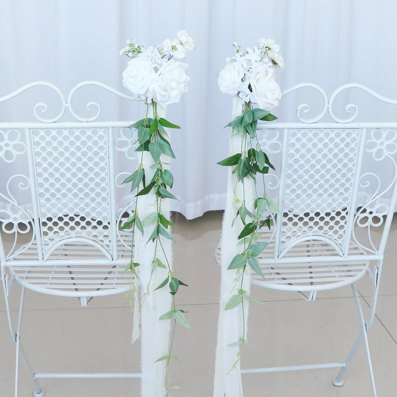 Simulated white and green rattan chair back flower wedding chair back flower decoration - Uflower