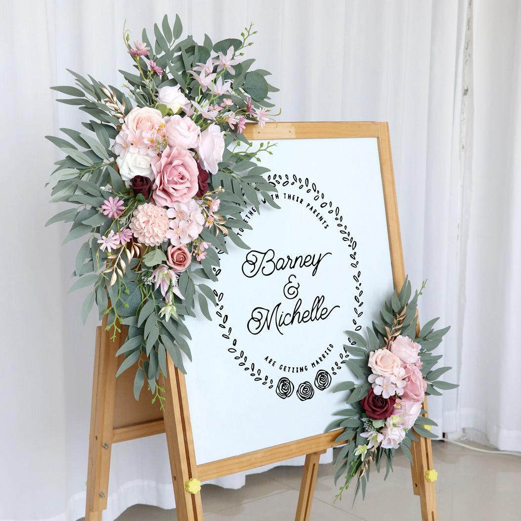 Wedding Arch Flower Imitation Bean Paste Pink Rose Welcome Sign Wedding Party - Uflower