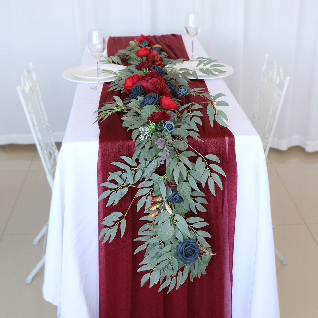 Simulated Rose Strip Wine Red Royal Blue Table Flower Rose Vine Wedding Decoration Background - Uflower
