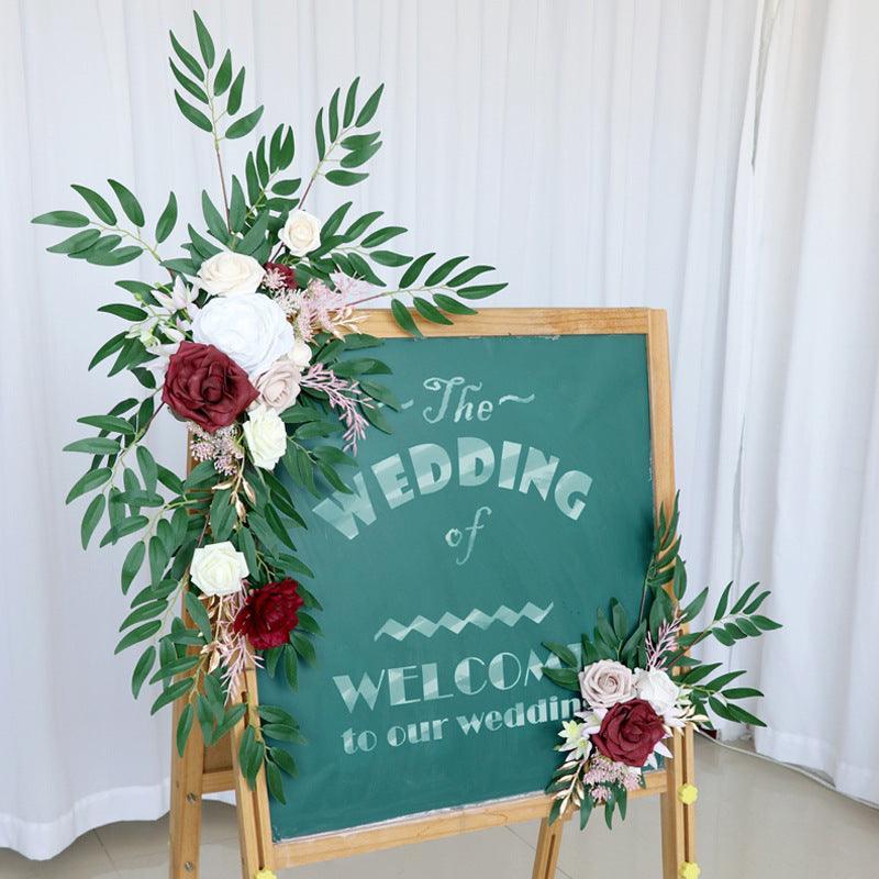 Simulated White Wine Red Rose Silk Flower Wedding Welcome Sign Flower Art Guide Sign Props - Uflower