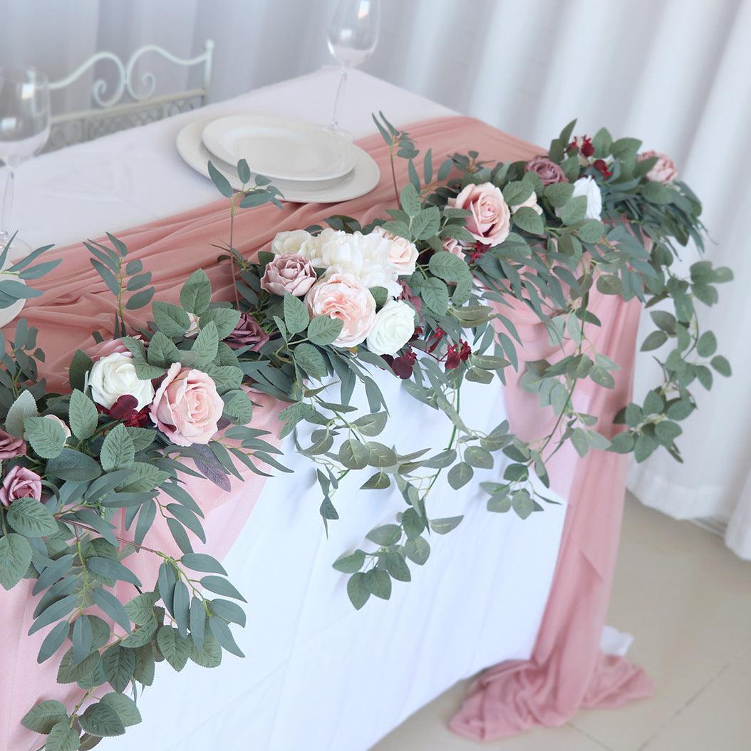 Simulated Rose Strip Pink White Bean Sand Pink Rose Vine Table Flower Vine Wedding Decoration Background - Uflower