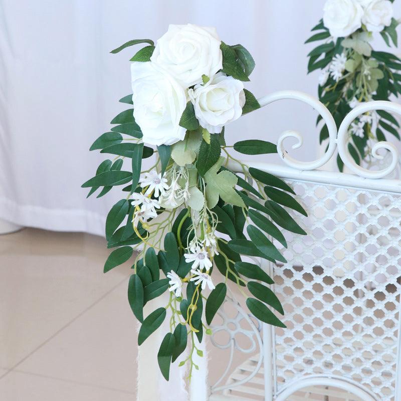 Simulated Huasen Series Outdoor Wedding Rose Willow Leaf Chair Back Flower Decoration - Uflower