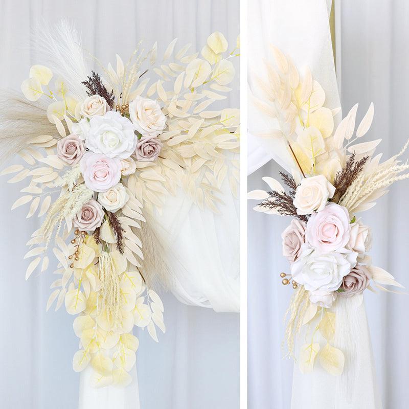 Simulated Arch Decoration Wedding Scene Welcome Sign Beige White Corner Flower Arrangement - Uflower