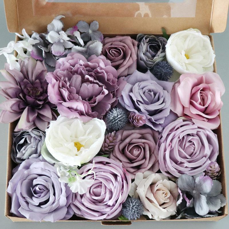 Simulation flowers in box flower head with rod DIY bouquet birthday valentine's day gift flower box - Uflower