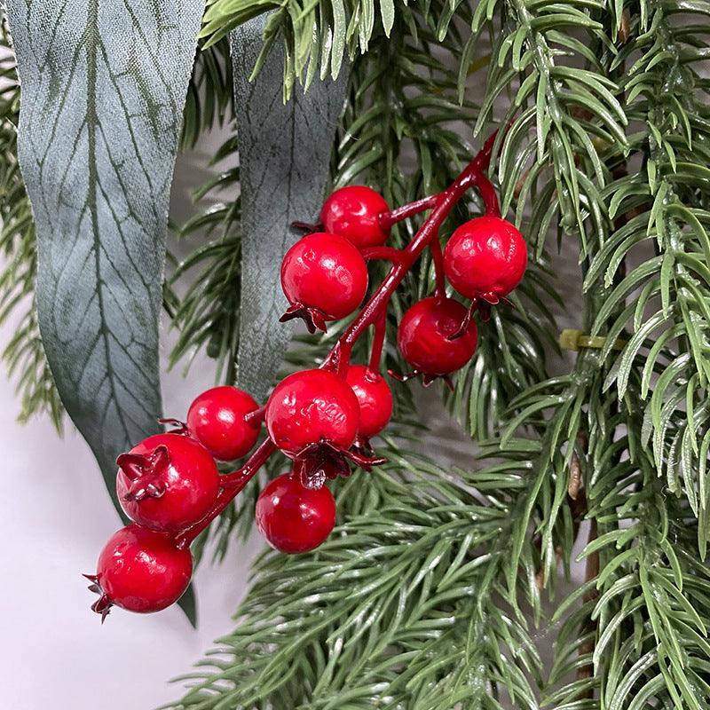 Simulation pine needles rattan Christmas atmosphere decoration pine cone cotton red fruit indoor wall decorations - Uflower