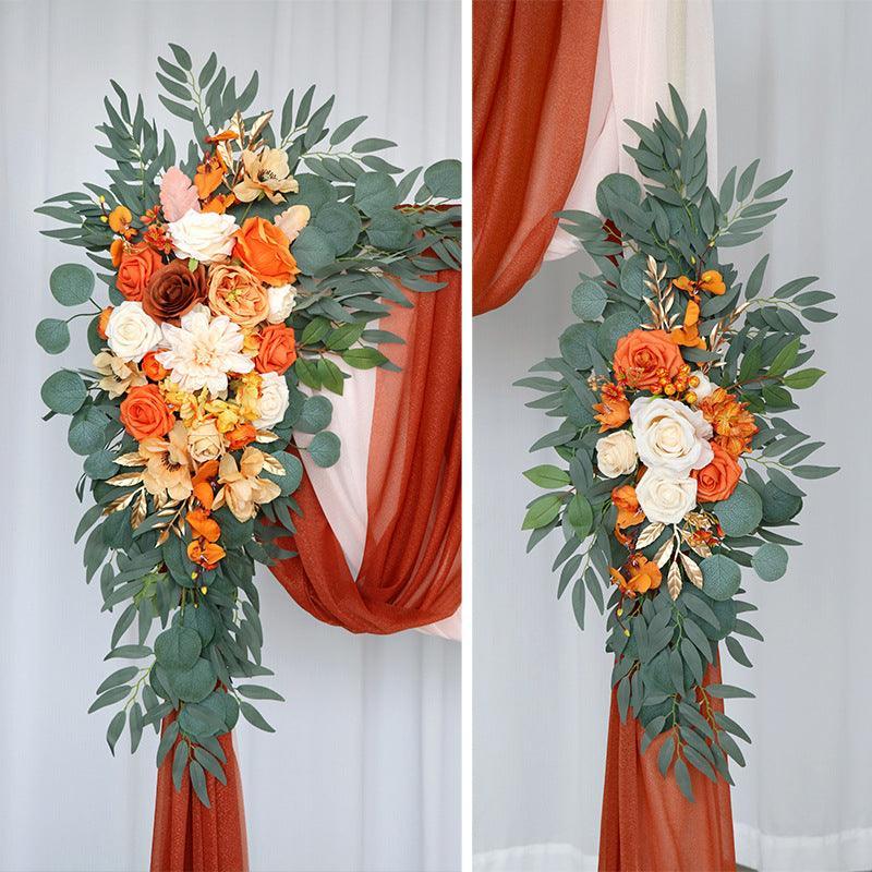 Vintage Orange Simulation Silk Flower Fascia Arch Flower Outdoor Wedding Scene Decoration - Uflower