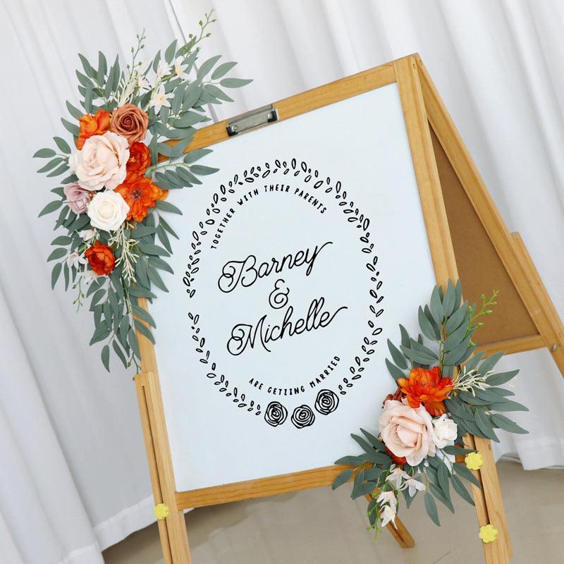 Wedding Arch Flower Imitation Champagne Orange Rose Welcome Sign Wedding Party - Uflower