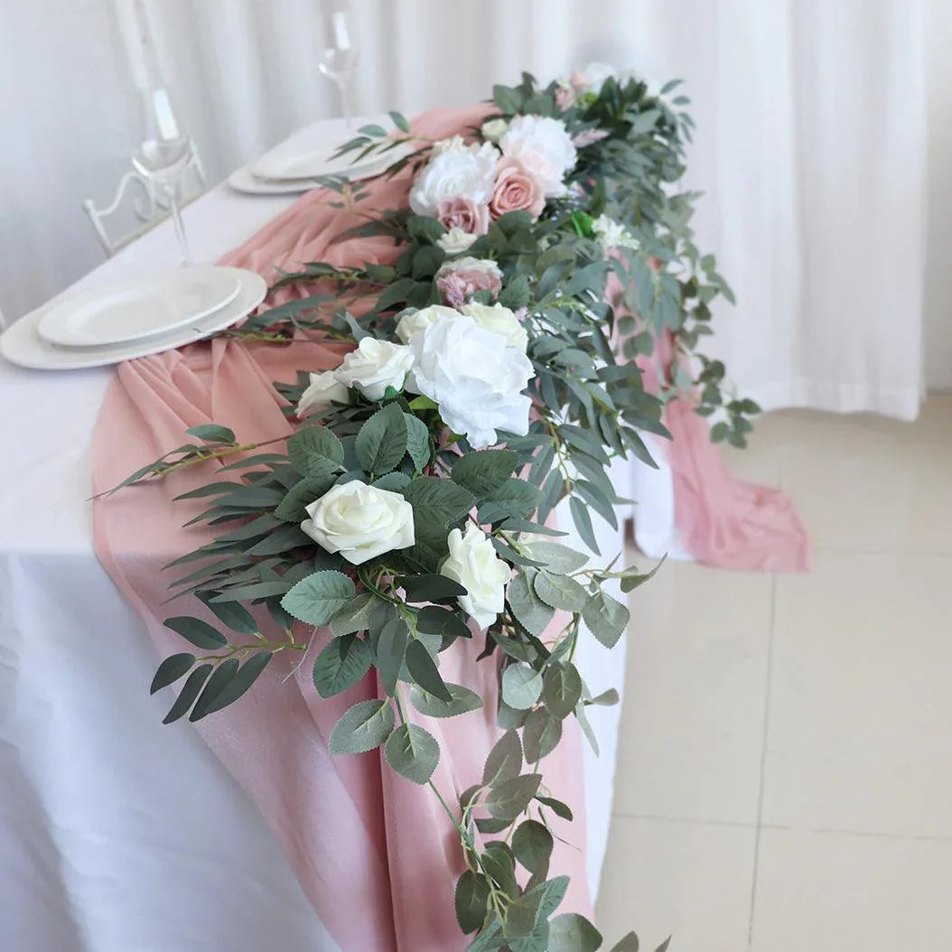 Long shallow lotus root powder white rose vine wedding simulation table flower decoration - Uflower
