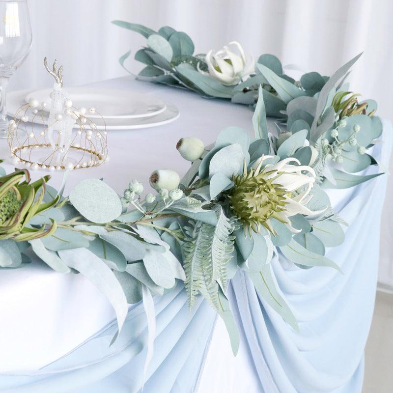 Simulated Rose Strip Eucalyptus Berry Table Flower Rose Vine Wedding Decoration Background - Uflower