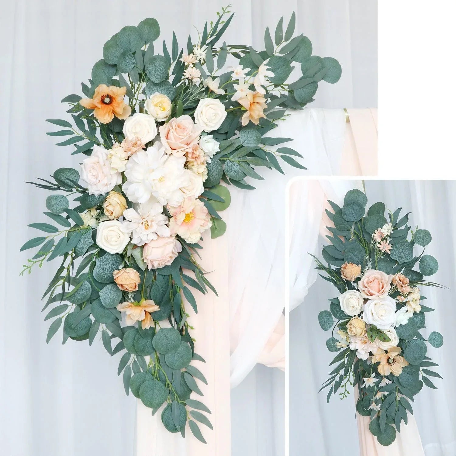 Light Champagne Roses Wedding Arch Hanging Corner Floral Decor - Uflower