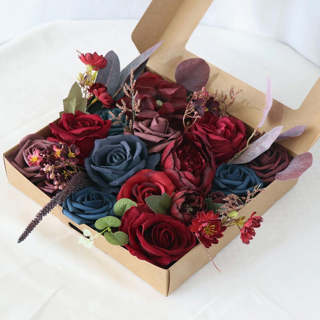 Simulation Rose Boxed Flowers Holiday Gift Flower Box Flower Heads with Rods Wedding Diy Bridal Bouquet - Uflower
