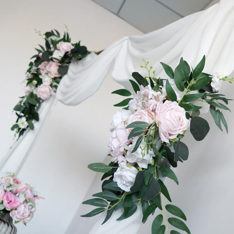 Pink White Rose Wedding Arch Hanging Corner Floral Decor - Uflower