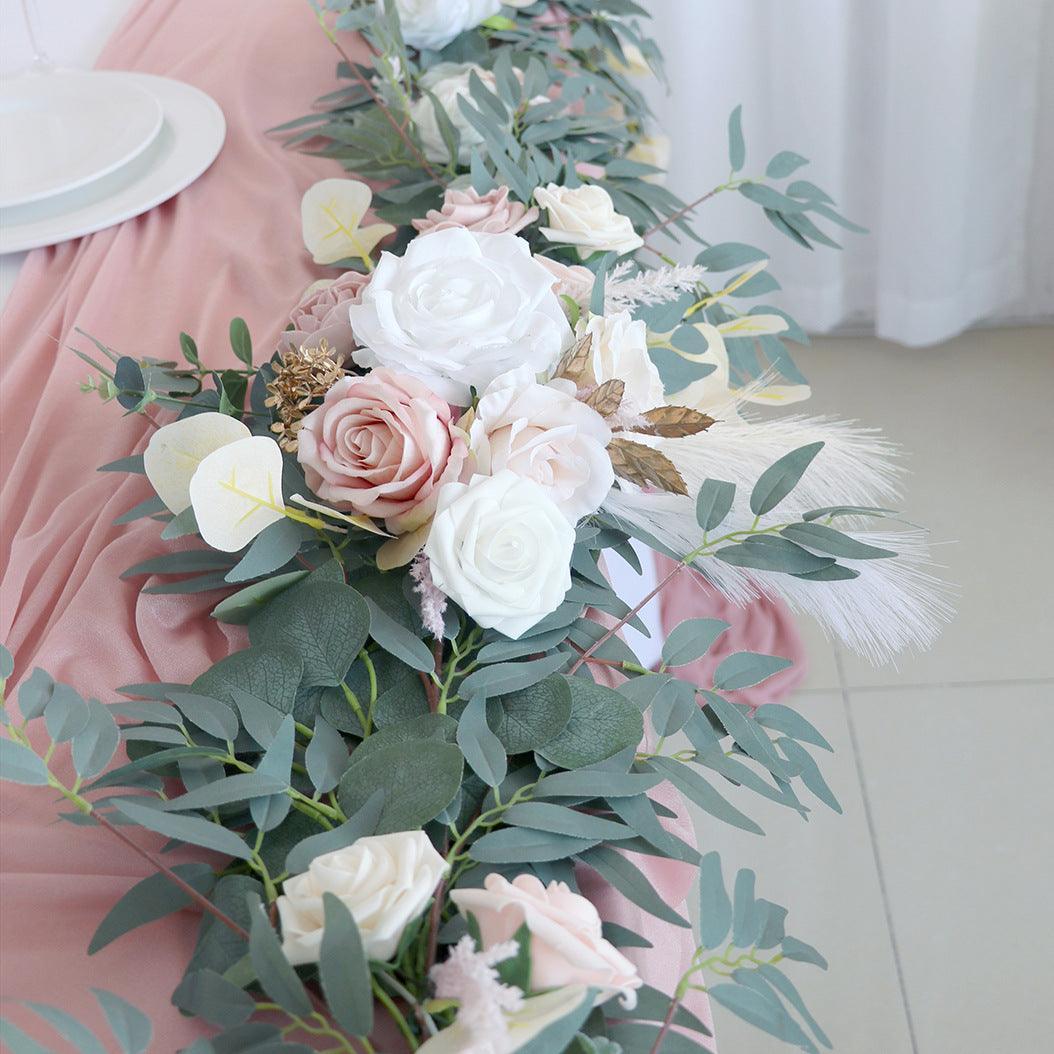 Simulated Rose Strip Champagne Pink White Table Flower Outdoor Wedding Decoration Background - Uflower
