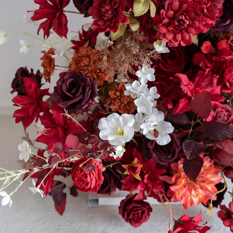 Uflower Red Floral Arrangement Horn Arch Wedding Backdrop Props SET80134-01