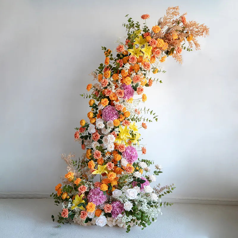 Uflower Orange Horn Arch Floral Arrangement Wedding Backdrop Props SET80139