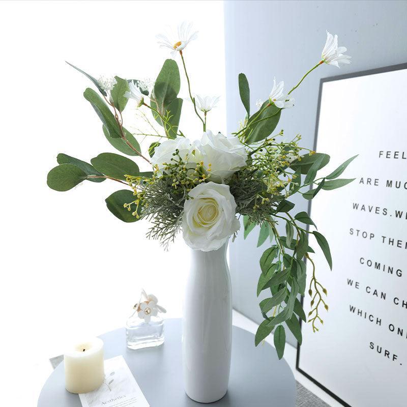 White simulated velvet rose bouquet desktop decoration - Uflower