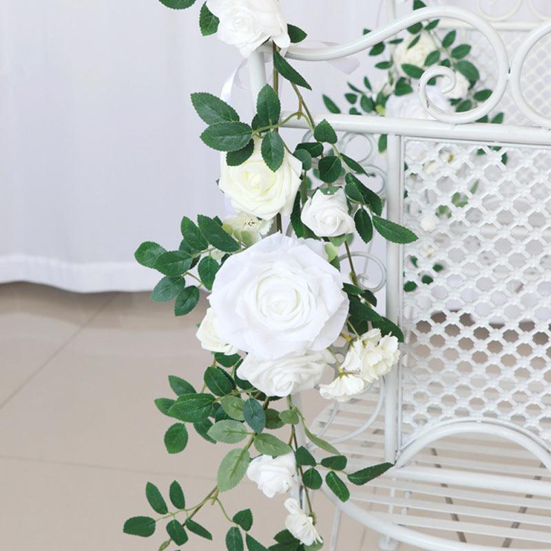 Simulated Huasen Series White Rose Vine Chair Back Flower Wedding Chair Back Flower Decoration - Uflower