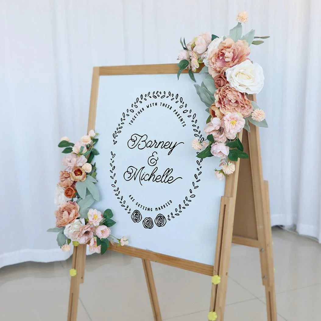 Simulated Caramel Champagne Silk Flower Wedding Welcome Sign Flower Art Guide Sign Props - Uflower