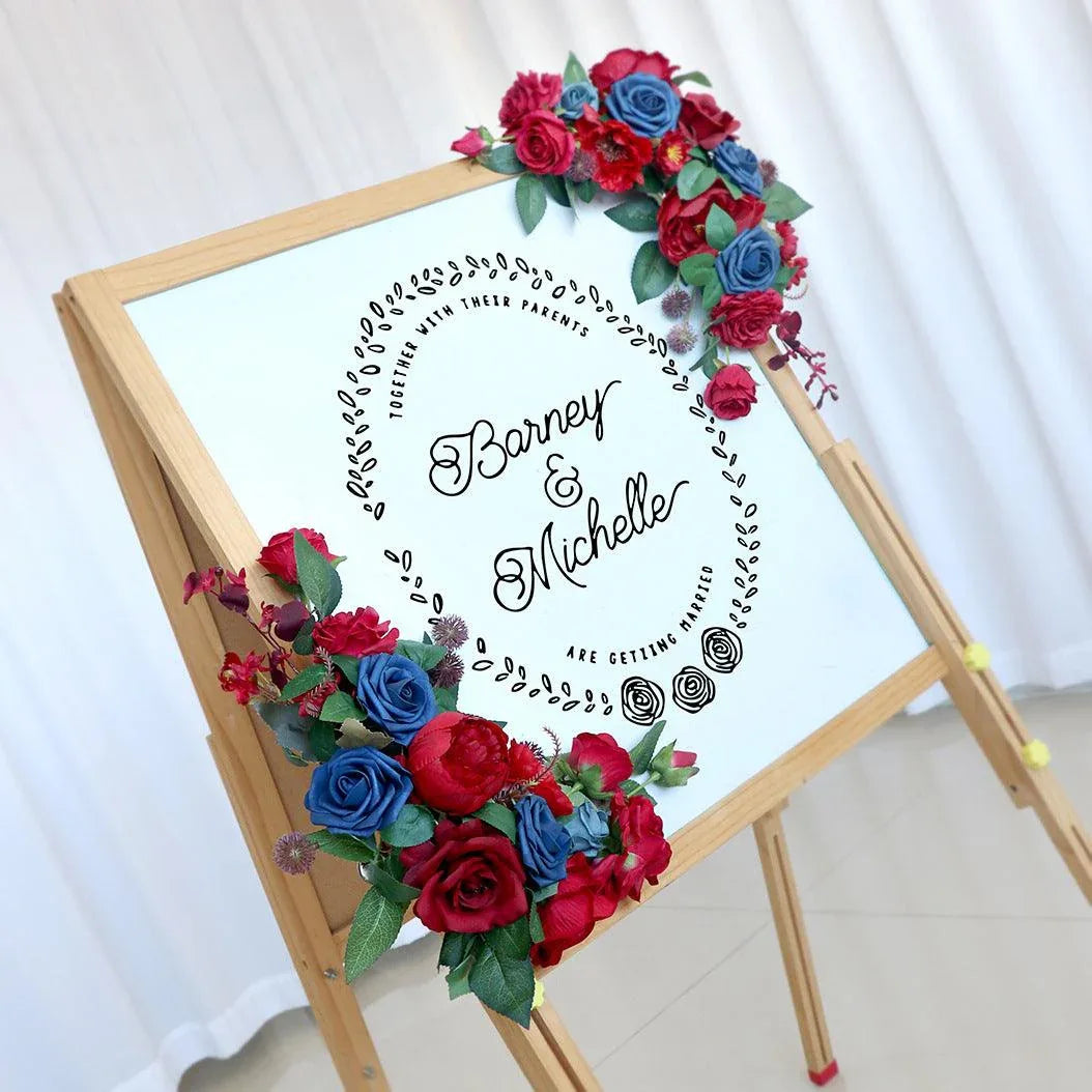 Wedding Arch Flower Imitation Wine Red Royal Blue Corner Flower Rose Welcome Sign Wedding Party - Uflower