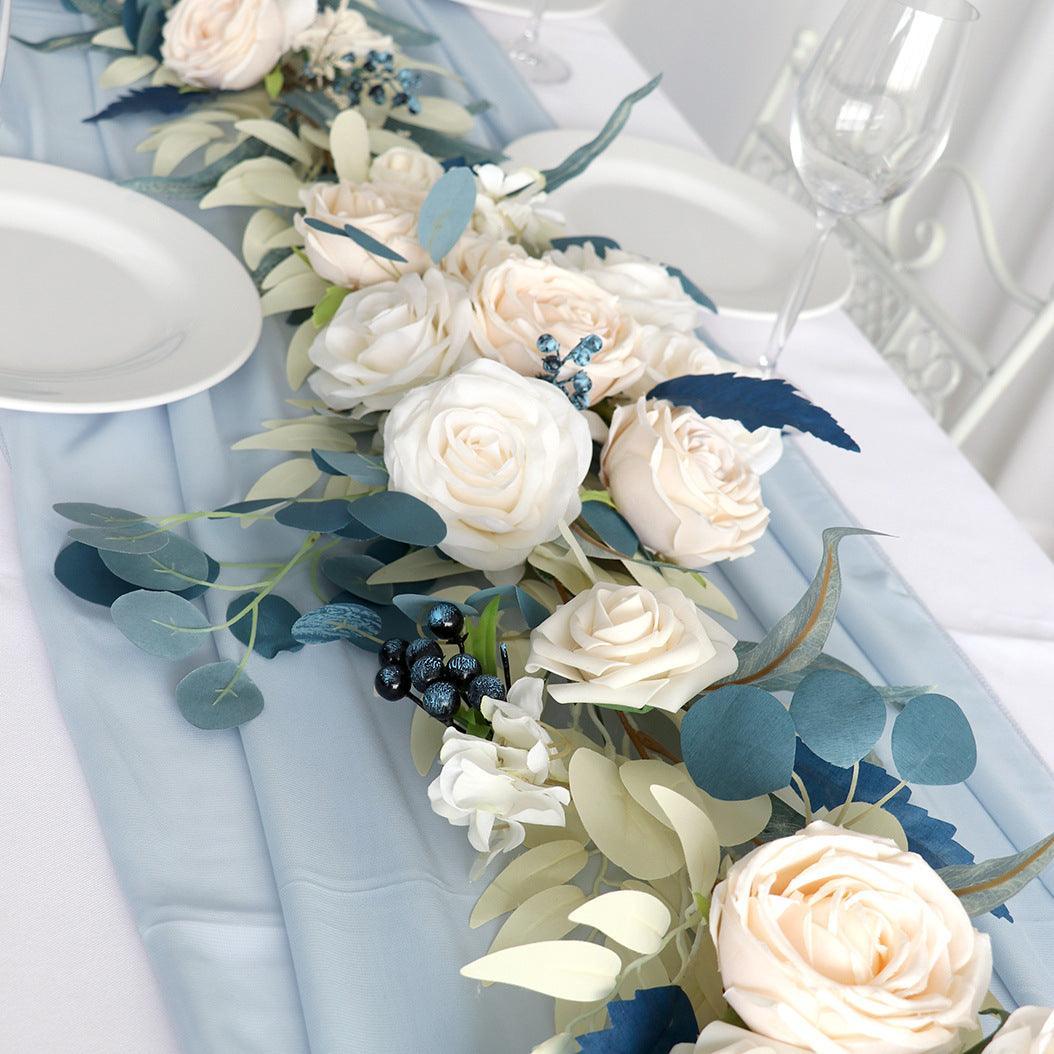 Simulated Rose Stripe Rice White Peacock Blue Vine Stripe Table Flower Rose Vine Wedding Decoration Background - Uflower