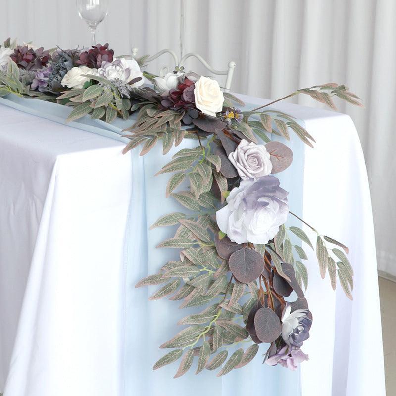 Simulated Rose Stripe Grey Purple Table Flower Rose Vine Wedding Decoration Background - Uflower