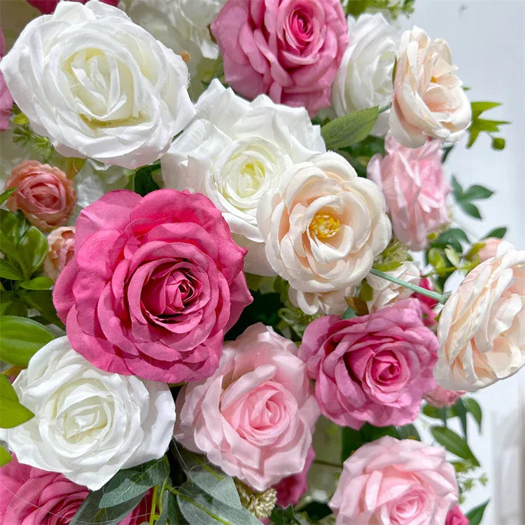 Uflower Hot Pink white Rose Green Leaves Floral Door Arch Wedding Party Backdrop Decoration - Uflower