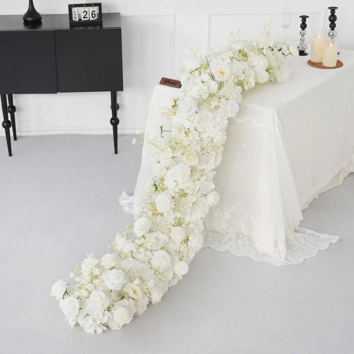 Uflower White Rose Table Runner Sofa Floral Wedding Backdrop Decor SET80136 - Uflower