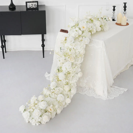 Uflower White Rose Table Runner Sofa Floral Wedding Backdrop Decor SET80136 - Uflower