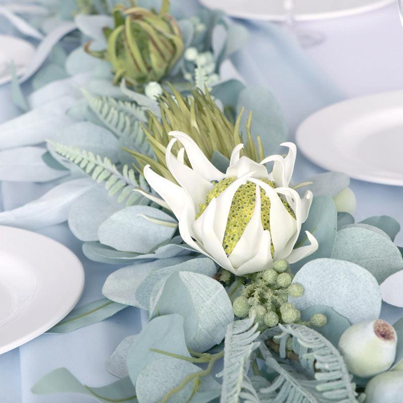 Simulated Rose Strip Eucalyptus Berry Table Flower Rose Vine Wedding Decoration Background - Uflower