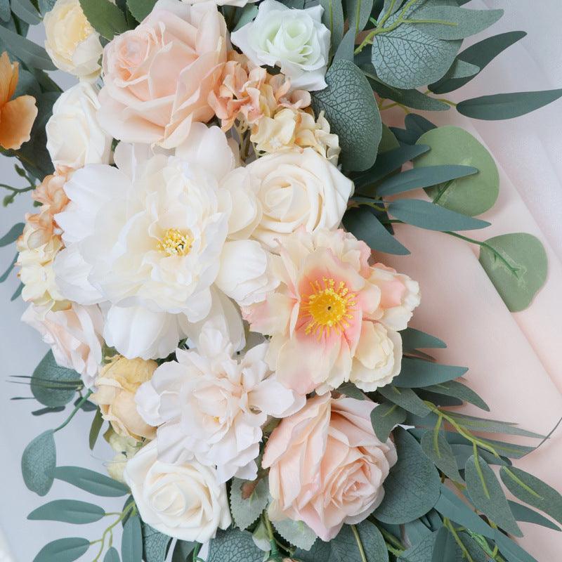 Light Champagne Roses Wedding Arch Hanging Corner Floral Decor - Uflower