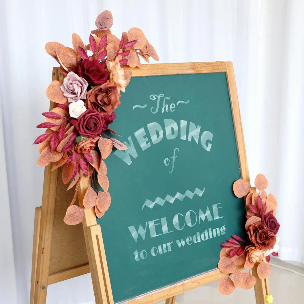 Simulated Autumn Rose Eucalyptus Leaf Silk Flower Wedding Welcome Sign Flower Art Guide Sign Prop - Uflower