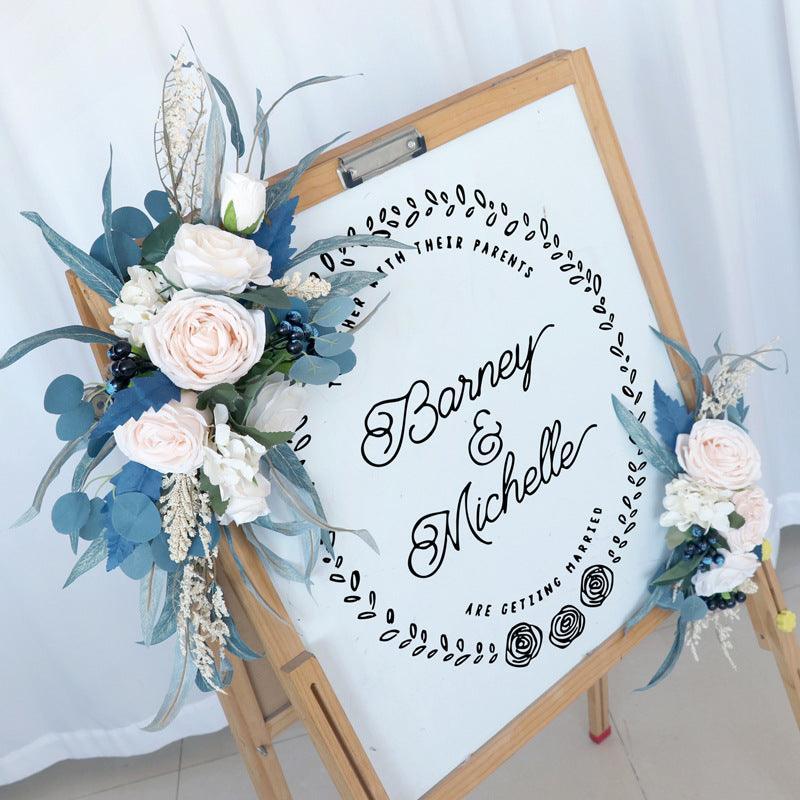 Simulated Peacock Blue Champagne Rose Art Wedding Welcome Sign Decorative Corner Flower Prop - Uflower