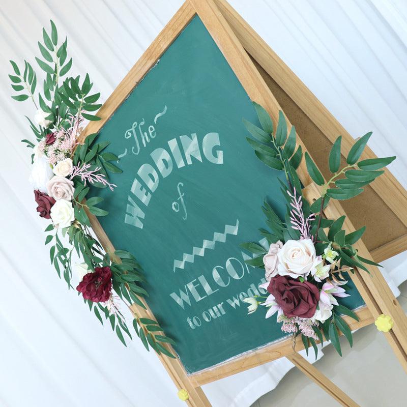 Simulated White Wine Red Rose Silk Flower Wedding Welcome Sign Flower Art Guide Sign Props - Uflower