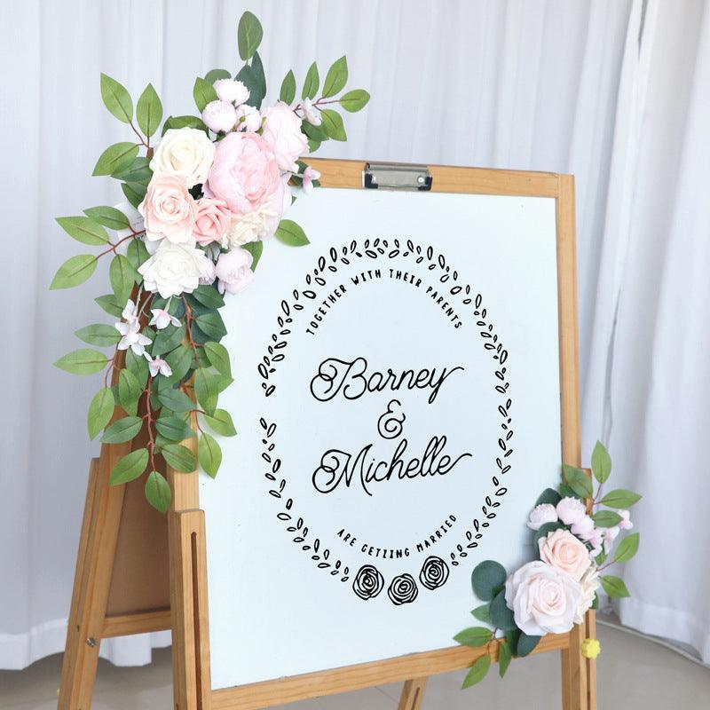 Wedding Arch Flower Imitation Pink Champagne Rose Welcome Sign Wedding Party - Uflower