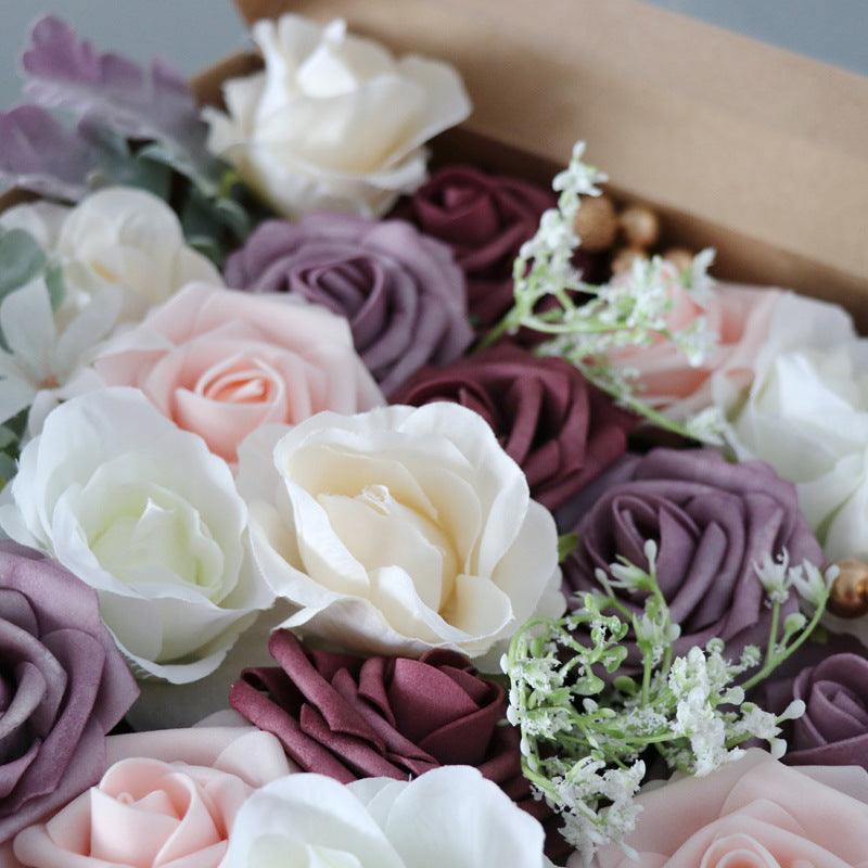 Simulation Box Flower Valentine's Day Gift Box Flower Head with Rod DIY Bridal Hand Bouquet - Uflower