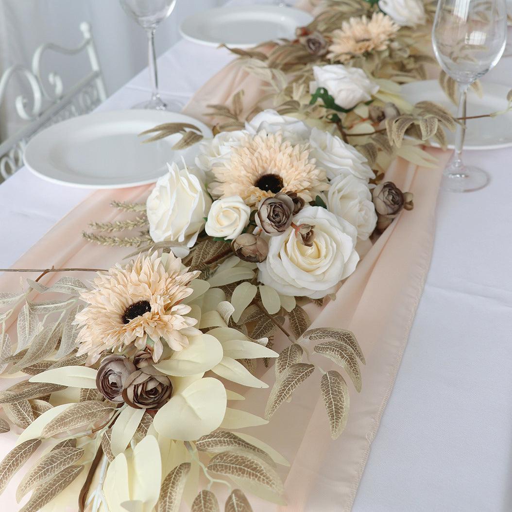Simulated Rose Stripe Milk Tea Vine Table Flower Rose Vine Wedding Decoration Background - Uflower