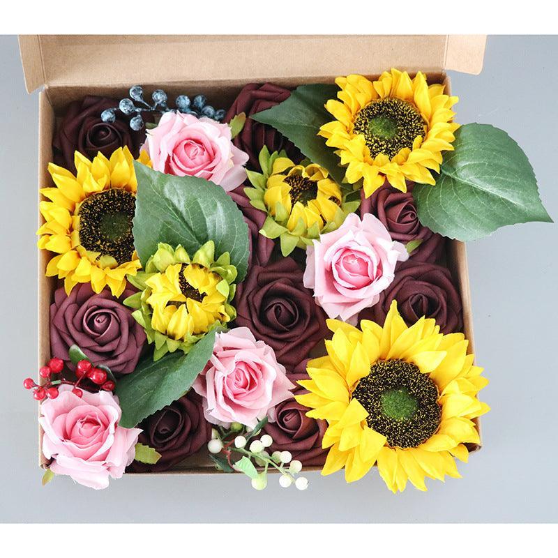 Simulation Flower Box Wedding, Birthday, Valentine's Day Gift Box with Pole Flower Head DIY Home - Uflower