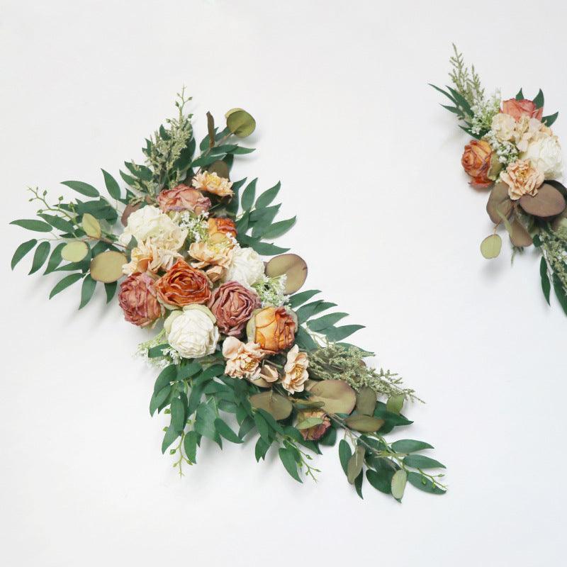 Simulated Arch Champagne Orange Flower Decoration Wedding Scene Welcome Sign Corner Flower Arrangement - Uflower