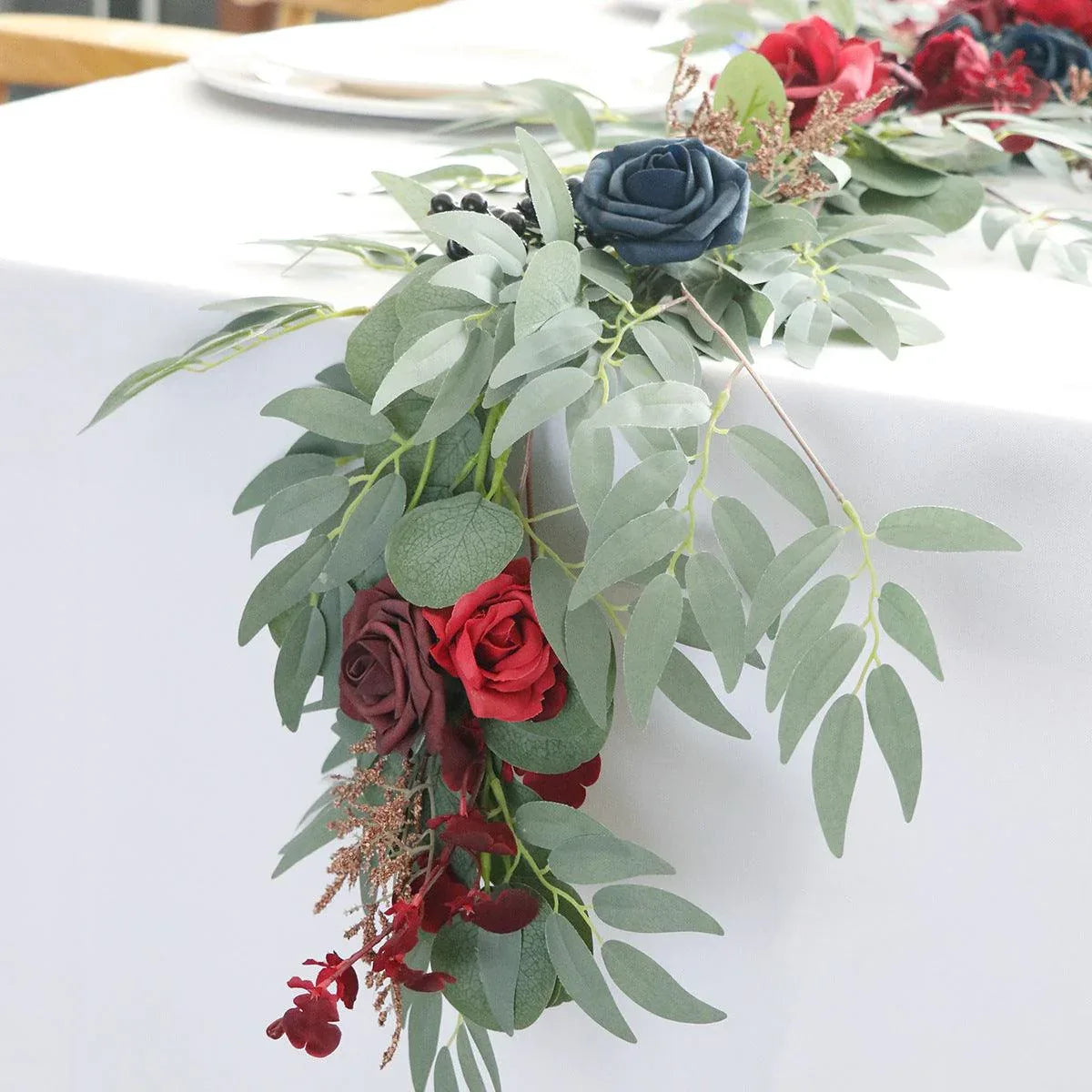 Outdoor Wedding Simulation Wine Red Sapphire Blue Rose Table Flower Vine Decoration - Uflower