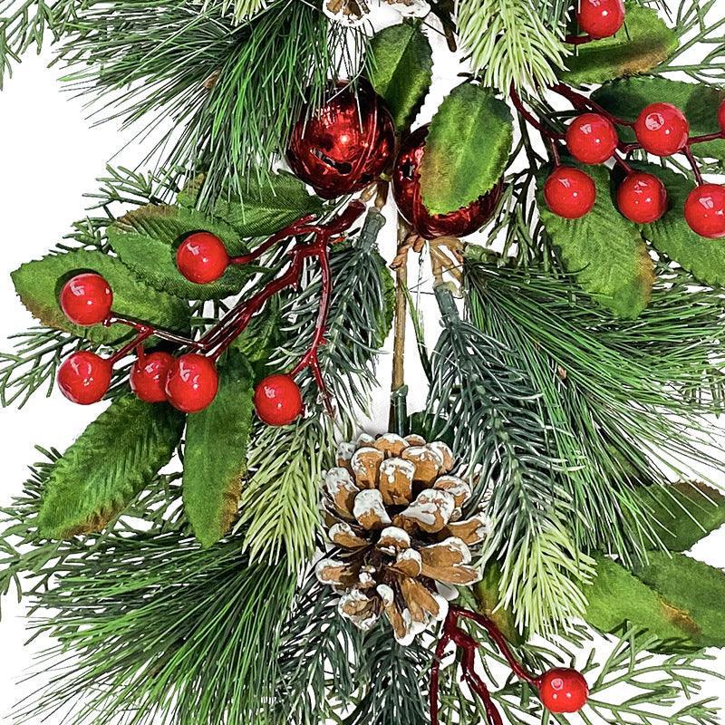 Simulation pine needle wall hanging Christmas bells colourful ball holiday atmosphere decoration artificial pine needle wall hanging - Uflower