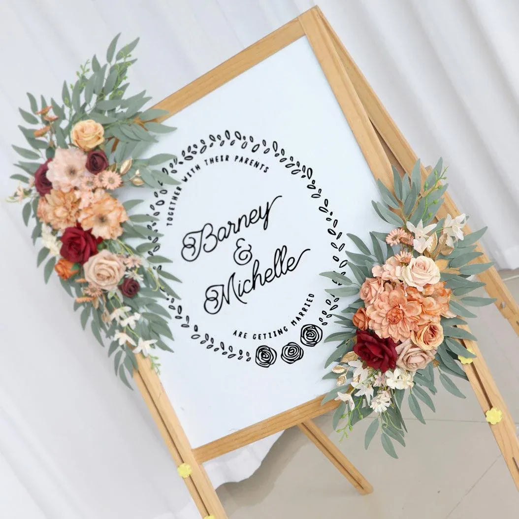 Simulated Dirty Orange Wine Red Flower Art Wedding Welcome Sign Decorative Corner Flower Prop - Uflower