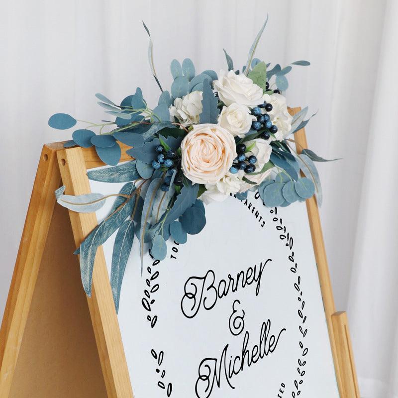 Simulated Peacock Blue Champagne Rose Silk Flower Wedding Welcome Sign Flower Art Guide Sign Prop - Uflower
