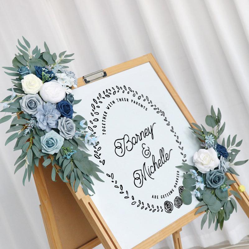 Simulated haze blue rose art wedding welcome sign decoration corner flower props - Uflower