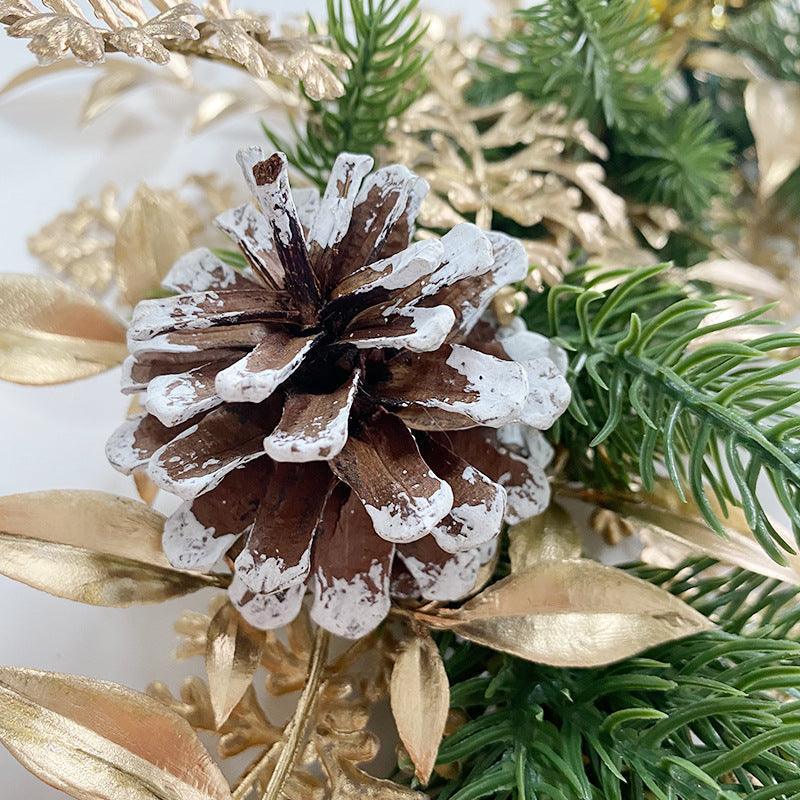 Simulation Pine Needles Rattan Christmas Gold Coloured Ball Leaves Pine Cones Indoor Fireplace Wall Hanging Decoration - Uflower