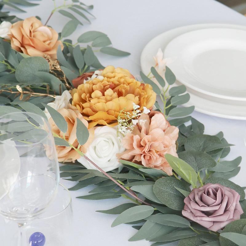 Simulated Rose Strip Dirty Orange Table Flower Vine Wedding Decoration Background - Uflower
