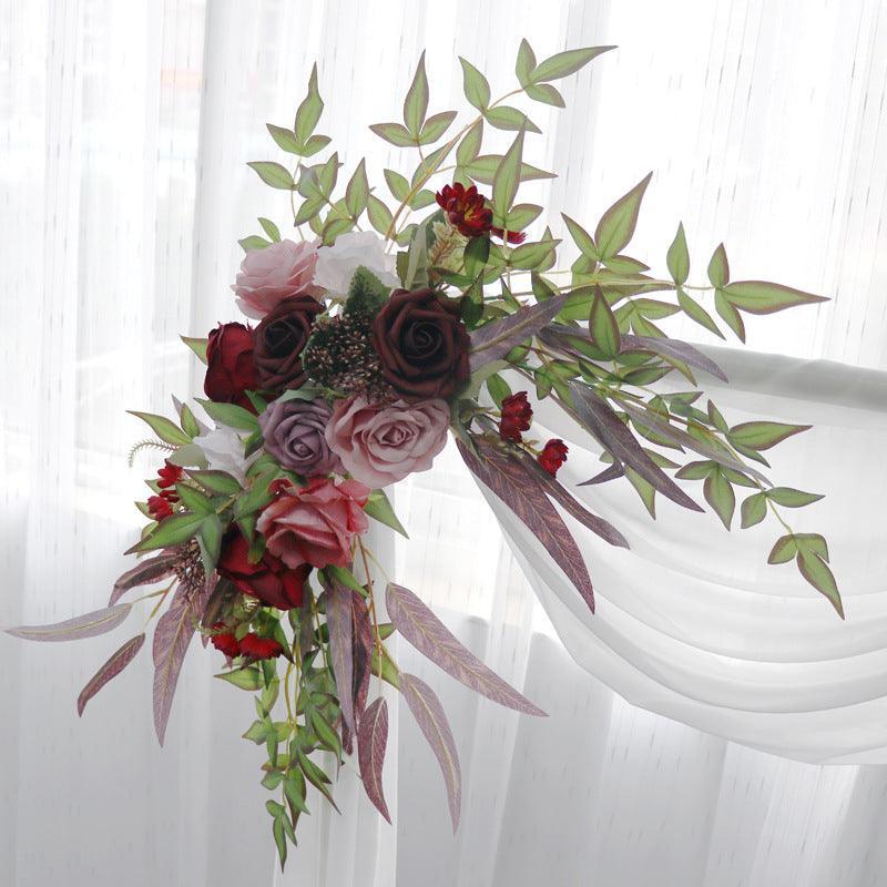 Burgundy Roses Wedding Arch Hanging Corner Floral Decor - Uflower
