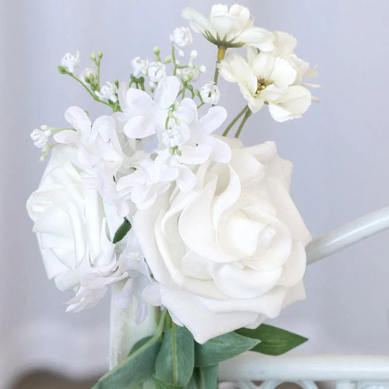 Simulated white and green rattan chair back flower wedding chair back flower decoration - Uflower