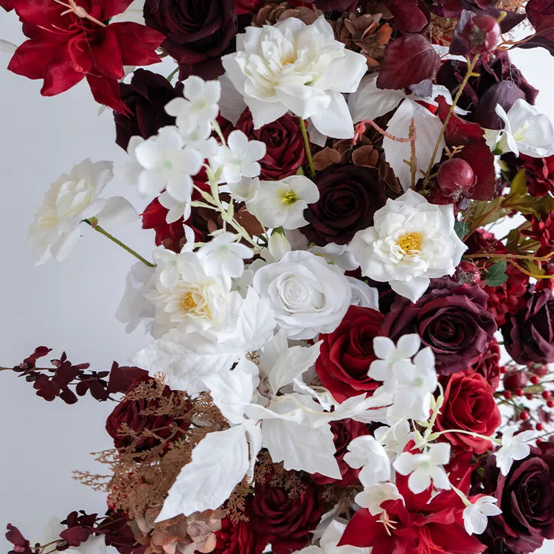 Uflower Red Floral Arrangement Horn Arch Wedding Backdrop Props SET80134-01