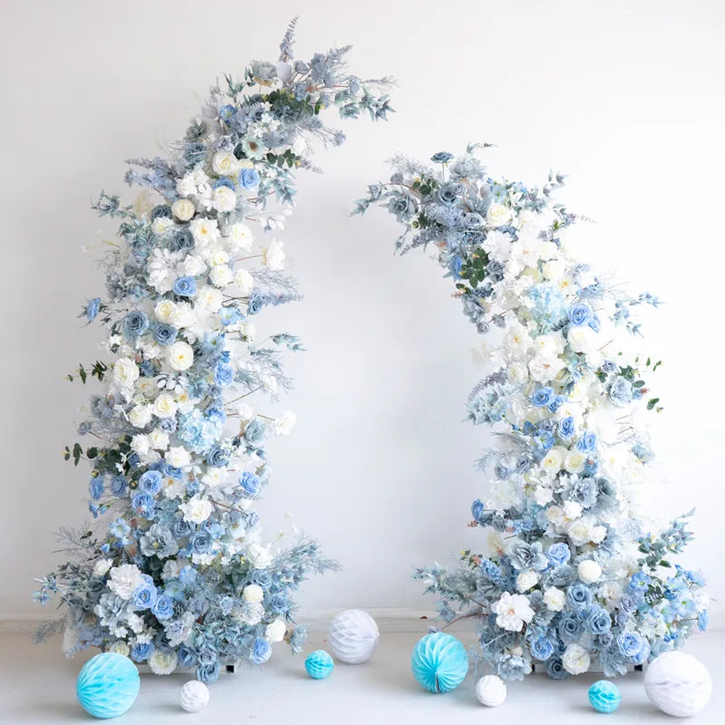 Uflower Blue Floral Arrangement Horn Arch Wedding Backdrop Props SET80135